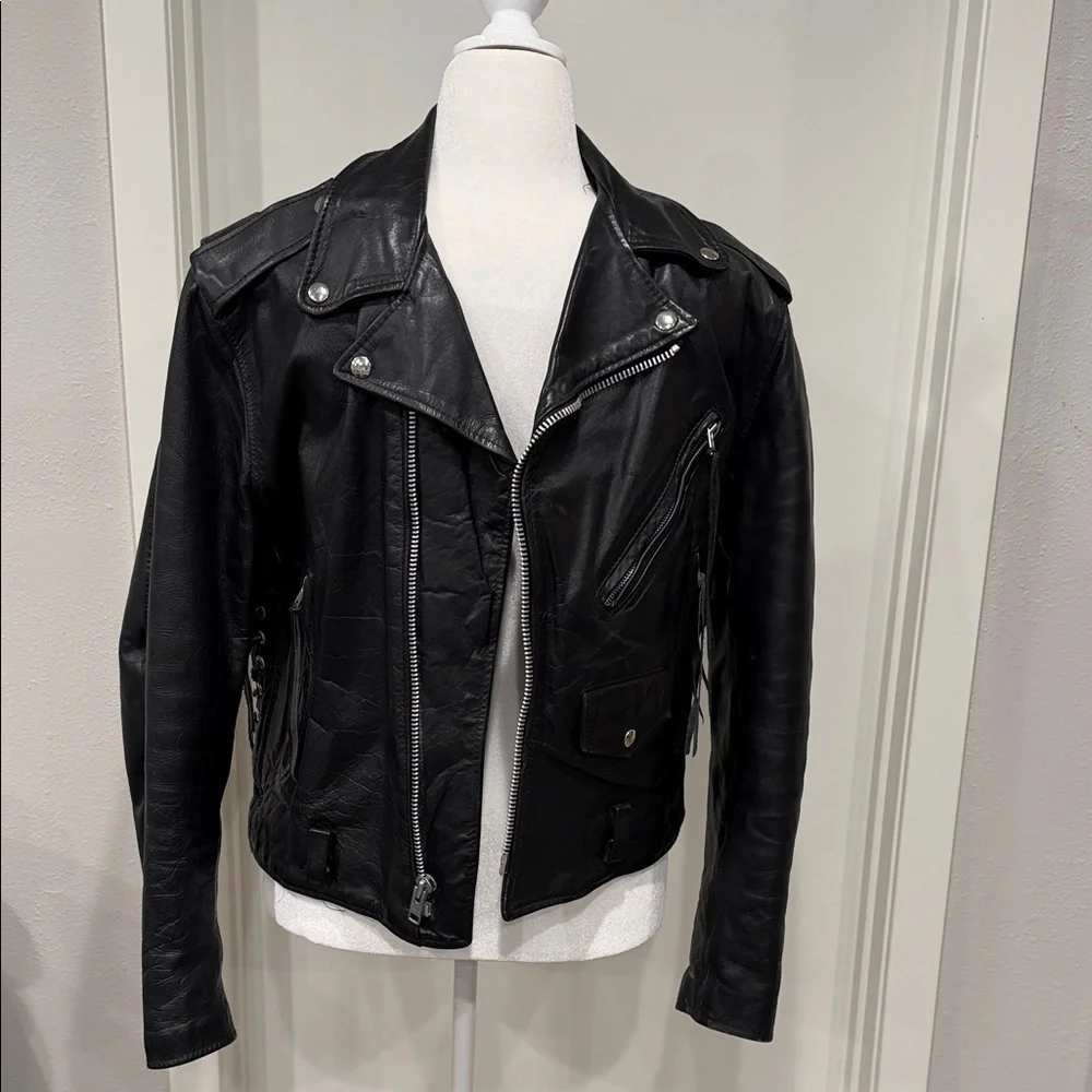 Vintage Excelled Leather Motorcycle Jacket Sz 44 80s 90s Biker Moto Heavyweight